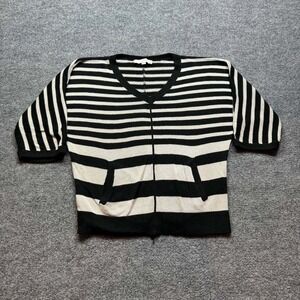 LOFT Sweater Womens S‎ Black/White Striped V-Neck Short Sleeve Pocket Knit Top